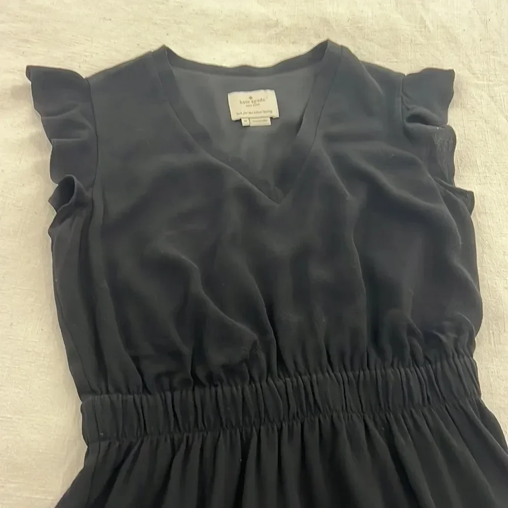 KATE SPADE New York Frill in Black Flutter Sleeve Fluid Crepe Dress size 10